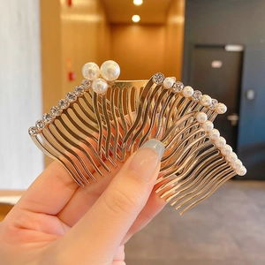 Elegant Alloy Hair Comb With Faux Artificial Pearls And Rhinestones French Vintage Style Wavy Teeth Hairpins For Women Girls Side Comb