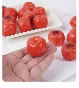 Detailed view of a realistic PVC hawthorn model with shiny glazed texture for DIY crafts
