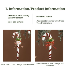 Detailed view of 30cm Christmas candy cane hanging ornaments with ribbons and bells