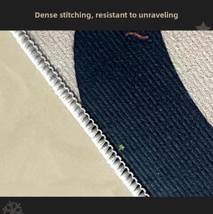 Detail view of durable overlock stitching and woven texture on navy and beige doormat