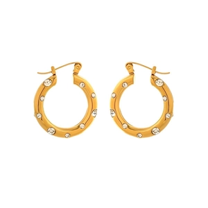 Gold-plated stainless steel hoop earrings with sparkling cubic zirconia pavé setting