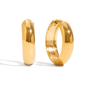 Detail view of 18K gold plated stainless steel 15mm hoop earrings with white zircon