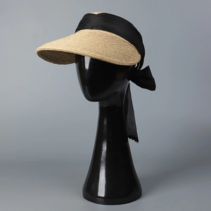 Wide brim sun hat for women with black vinyl lining and decorative bow for sun protection