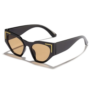 Stylish black cat-eye sunglasses for women with gold accents and brown lenses