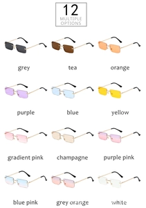 Collage of rimless rectangular sunglasses in twelve vibrant gradient lens colors