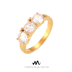 French Minimalist Titanium Steel Ring For Women With Round Zircons Claw Set Elegant Geometric Jewelry Gold Silver Color