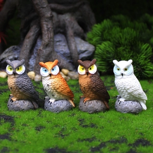 Realistic Owl Figurine Resin Bird Statue Mini Moss Micro Landscape Garden Decor Desktop Ornament Colorful Animal Sculpture
