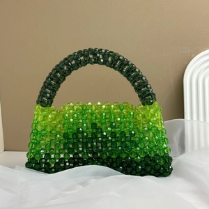 Handmade green gradient beaded handbag with transparent crystal texture for summer fashion