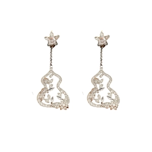 Zirconia flower gourd drop earrings in silver with star studs and hollow leaf pattern