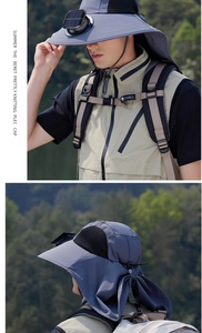 Cappello parasole con ventola solare, protezione per il collo e tesa larga per pesca