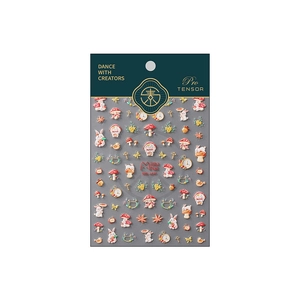 Cartoon forest themed 3D nail stickers featuring rabbits and mushrooms in premium packaging