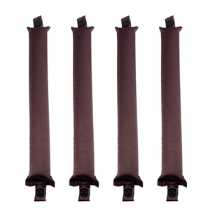 Detailed view of four brown satin heatless hair rollers with secure snap buttons