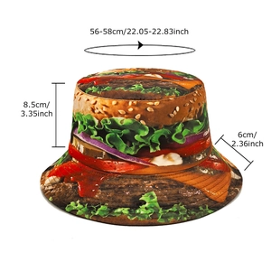 Wendbarer Fischerhut für Damen und Herren mit kreativem 3D-Beef-Burger-Aufdruck