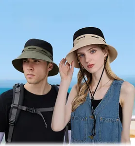 Detail of breathable mesh and adjustable wind rope on outdoor sun protection bucket hats