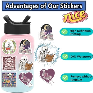 Waterproof skeleton reading stickers shown on a bottle with high definition printing