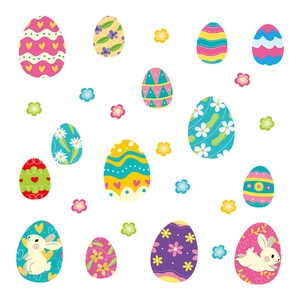 Easter egg and bunny wall stickers featuring colorful cartoon patterns for window decor