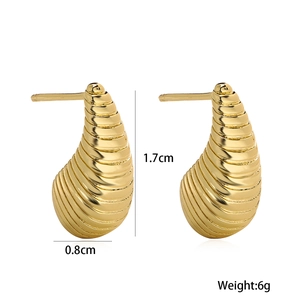 18K gold plated spiral waterdrop stud earrings featuring 1.7cm height and 0.8cm width