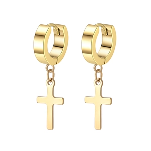 Pair of 18K gold plated stainless steel hoop earrings with cross pendants for men and women