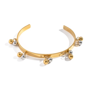 Bracciale aperto placcato oro 18K con ciondoli a sfera bicolore oro e argento