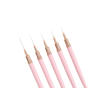 Set of 5 professional pink Japanese nail art liner brushes with rose gold metal ferrules