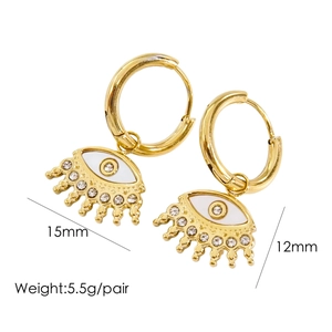 14K gold-plated titanium steel evil eye earrings with white enamel and zircons