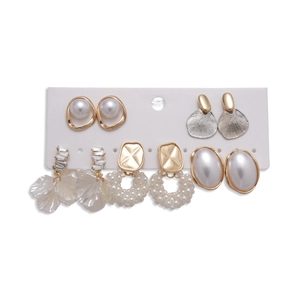 Lot de 6 paires de boucles d'oreilles perles baroques avec anneaux dorés et fleurs