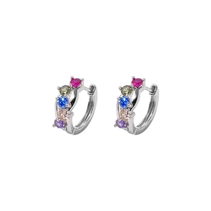 Rainbow cubic zirconia hoop earrings in silver finish with vibrant multicolor gemstones