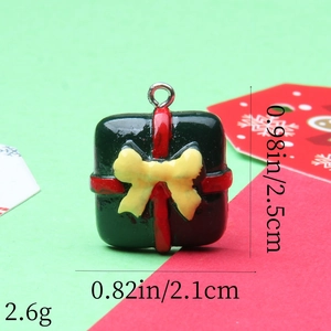 Detailed view of Christmas gift box resin charm with size specs 2.5cm by 2.1cm