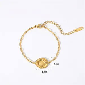 Détail d'un bracelet tournesol en acier plaqué or 18K avec dimensions et poids indiqués