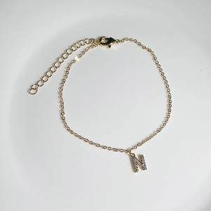 Elegant 18K gold plated zircon initial N bracelet for women with adjustable chain link