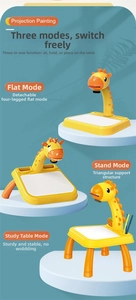 Detail view of the 3-in-1 giraffe projection drawing table showing different modes