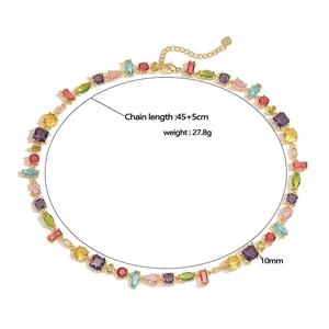 Regenbogen-Edelsteinkette mit bunten Zirkonsteinen und verstellbarer Kettenlänge