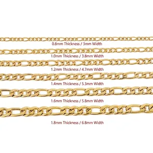 Figaro Chain Necklace 304 Stainless Steel Three To One Link Vacuum Plated Gold Hip Hop Jewelry Making Accessories Durable