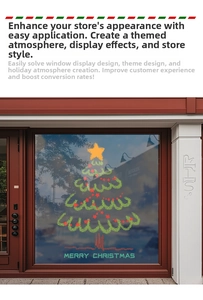 Storefront window display of a green hand-drawn Christmas tree static cling decal