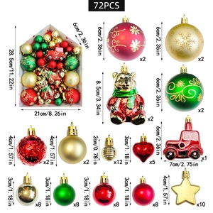 Tableau des tailles pour lot de 72 décorations de Noël avec boules et figurines festives