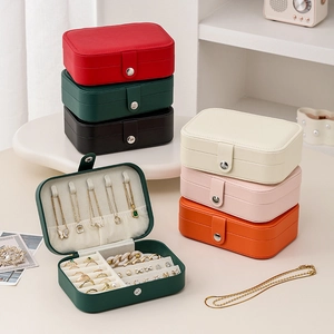 Portable PU Leather Jewelry Box Minimalist Solid Color Travel Jewelry Organizer For Ring Necklace Earring Storage Case Holder