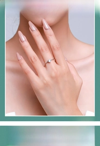 Close-up of minimalist S925 silver heart ring with a sparkling clear zircon on model finger