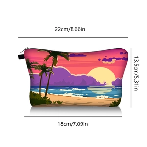 Sonnenuntergang-Kosmetiktasche mit Maßen 22cm x 13,5cm zeigt Größenangaben