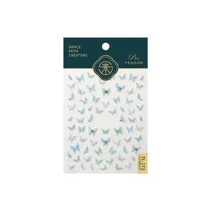 Minimalist blue butterfly nail art stickers TL-273 with silver details in packaging