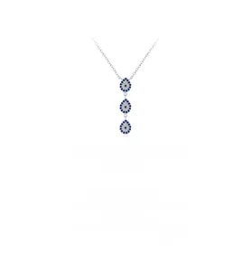 Detailed view of S925 silver Y-necklace with three teardrop evil eye pendants