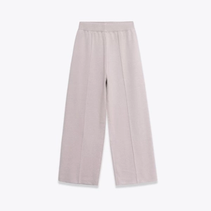 Pantalon en maille pour femme à jambes larges rose mauve doux avec taille haute