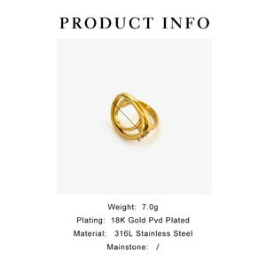 Detailed 18K gold plated 316L stainless steel ring with 2.9cm product dimensions and 7.0g weight