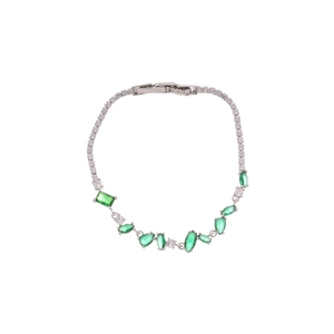 Bracelet en argent élégant avec zircon vert en forme de goutte et motifs floraux