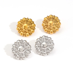 Retro floral stud earrings in gold and silver finish with sunburst bead detail