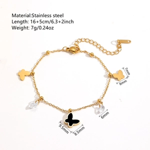 Bracciale a farfalla in acciaio inossidabile placcato oro 18k con conchiglia nera e cristalli