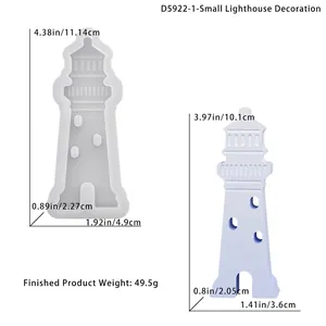 Detailed view of lighthouse silicone mold and product dimensions in inches and centimeters