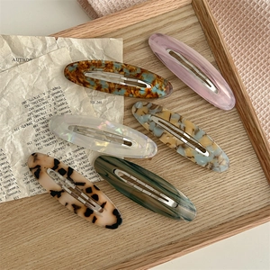 Hohl Oval Haarklammer Aus Celluloseacetat Und Metall Marmor Schildpatt Muster Vintage Seitenpony BB Clip Für Damen