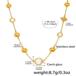 Detail view of gold stainless steel necklace with faceted Czech glass pendant dimensions