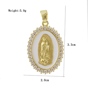 Detail view of Virgin Mary cross pendant with dimensions 3.3cm by 2.0cm and 5.9g weight