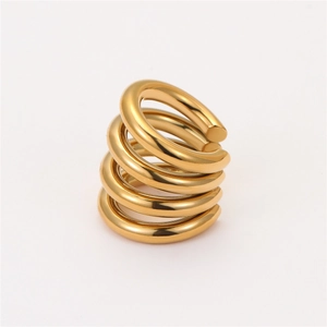 Minimalist golden spiral C-shape ear cuff in polished stainless steel for women